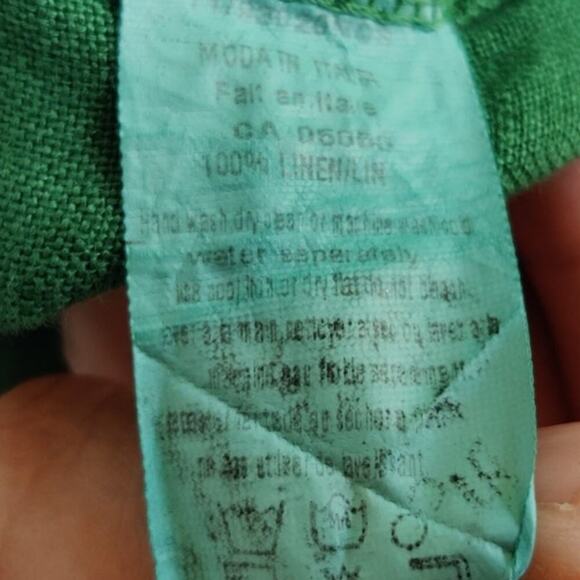 Italian Linen Maternity Pants Pockets Kelly Green Size M Elastic Waist - Picture 7 of 7